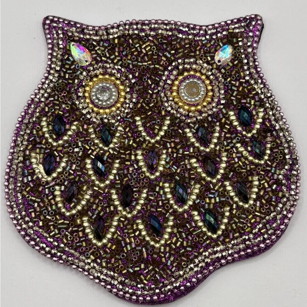 Pier 1 Beaded Jewel Tone Owl Coaster Set 4 Whimsy Owls Retired